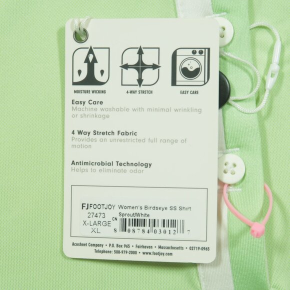 FootJoy High Hampton Resort Golf Polo Shirt Womens XL Green Pique Stretch New - Picture 8 of 10